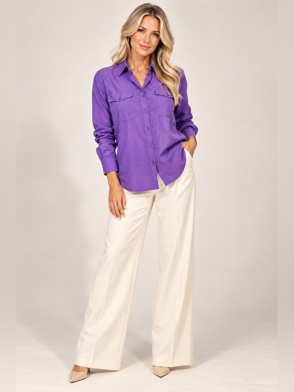 Lauren Ralph Lauren Purple Button-Down Shirt Silk Blend- Size XL